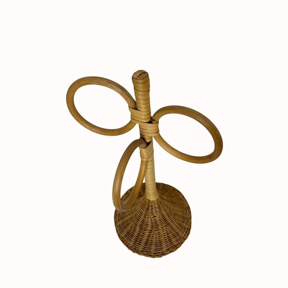 Rattan Finger Tip Towel Holder Retro Stand Triple Ring VTG Boho Bathroom Decor - Picture 5 of 11